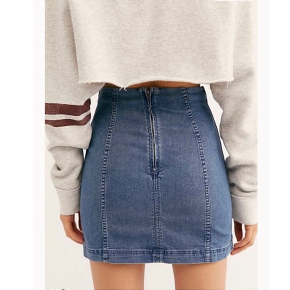 Free People Modern Femme Blue Denim Skirt - Picture 2 of 12